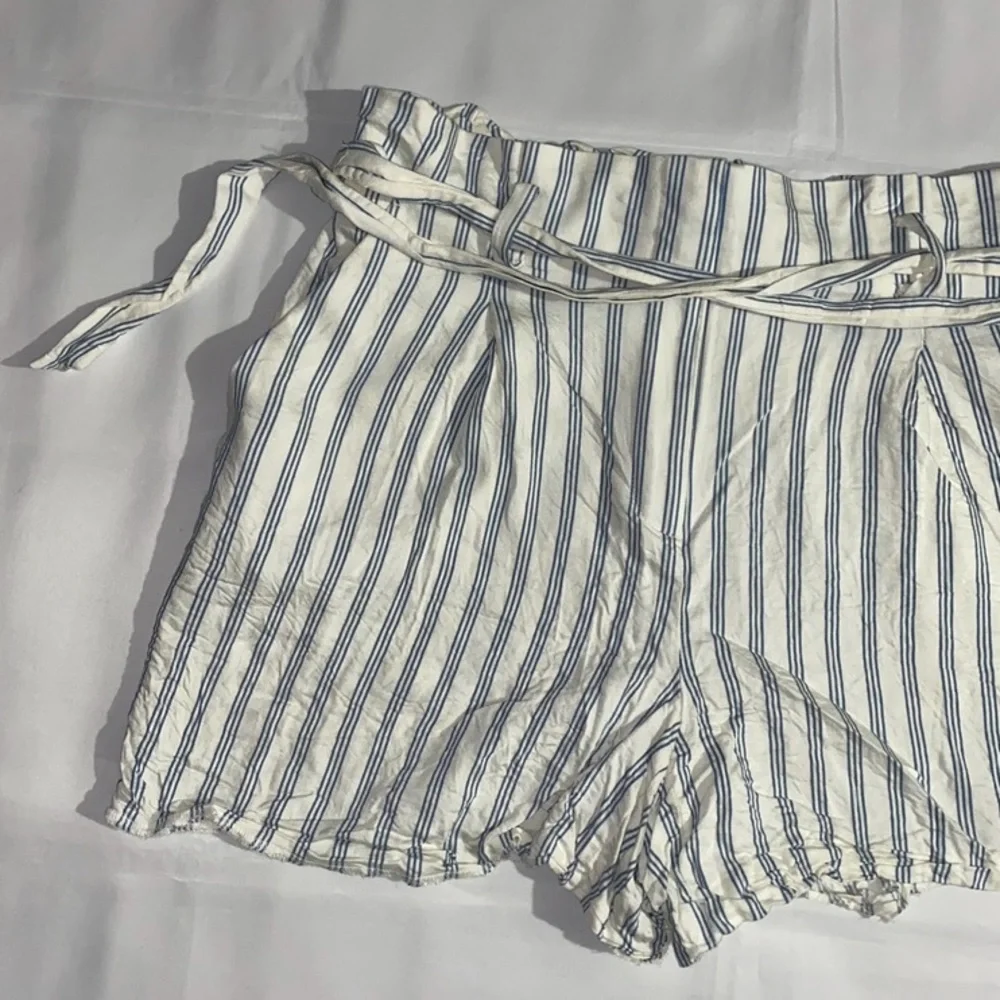 LOFT Striped High Waisted Blue & White Tie Waist Shorts
